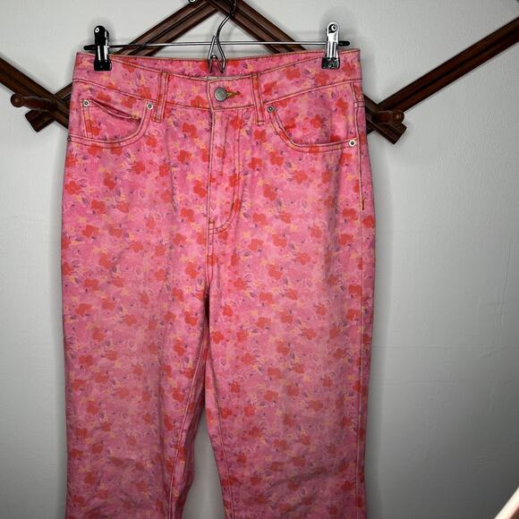 BDG Urban Outfitters Pink Floral Hi Rise Flare Jeans - Picture 1 of 6